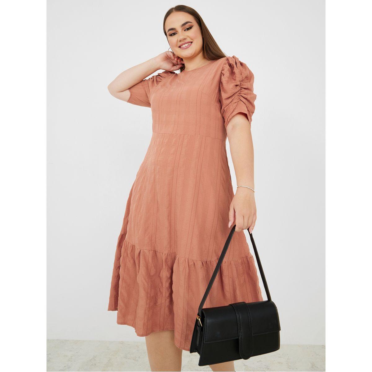 فستان ميدي بكسرات واكمام مزمومة-women-clothing-dresses-image-1