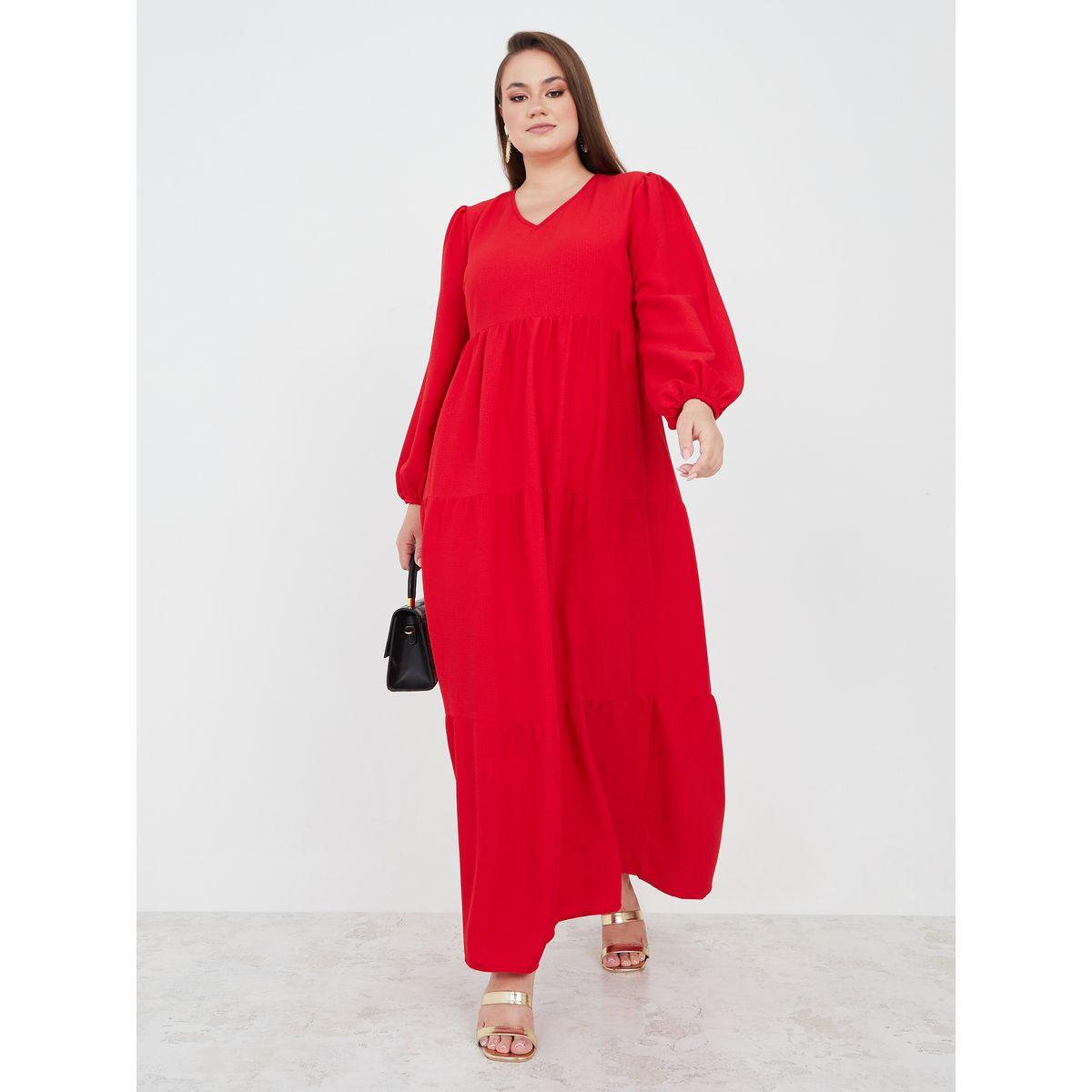 Styli Plus V Neck Tiered Maxi Dress-women-clothing-dresses-image-1