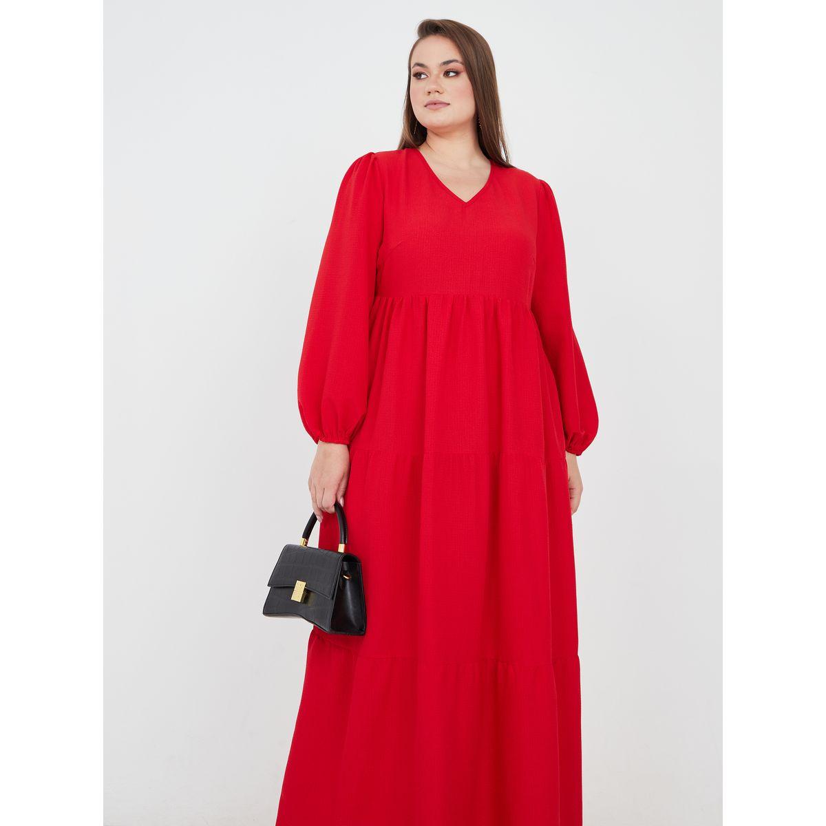 Styli Plus V Neck Tiered Maxi Dress-women-clothing-dresses-image-2