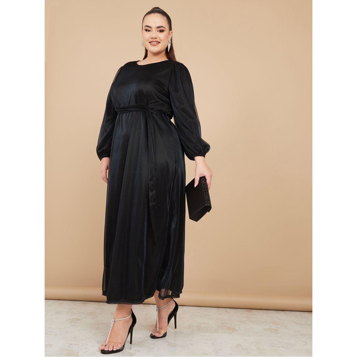 Styli Plus Striped Lurex A-Line Maxi Dress with Self Tie Belt-women-clothing-dresses-image-1