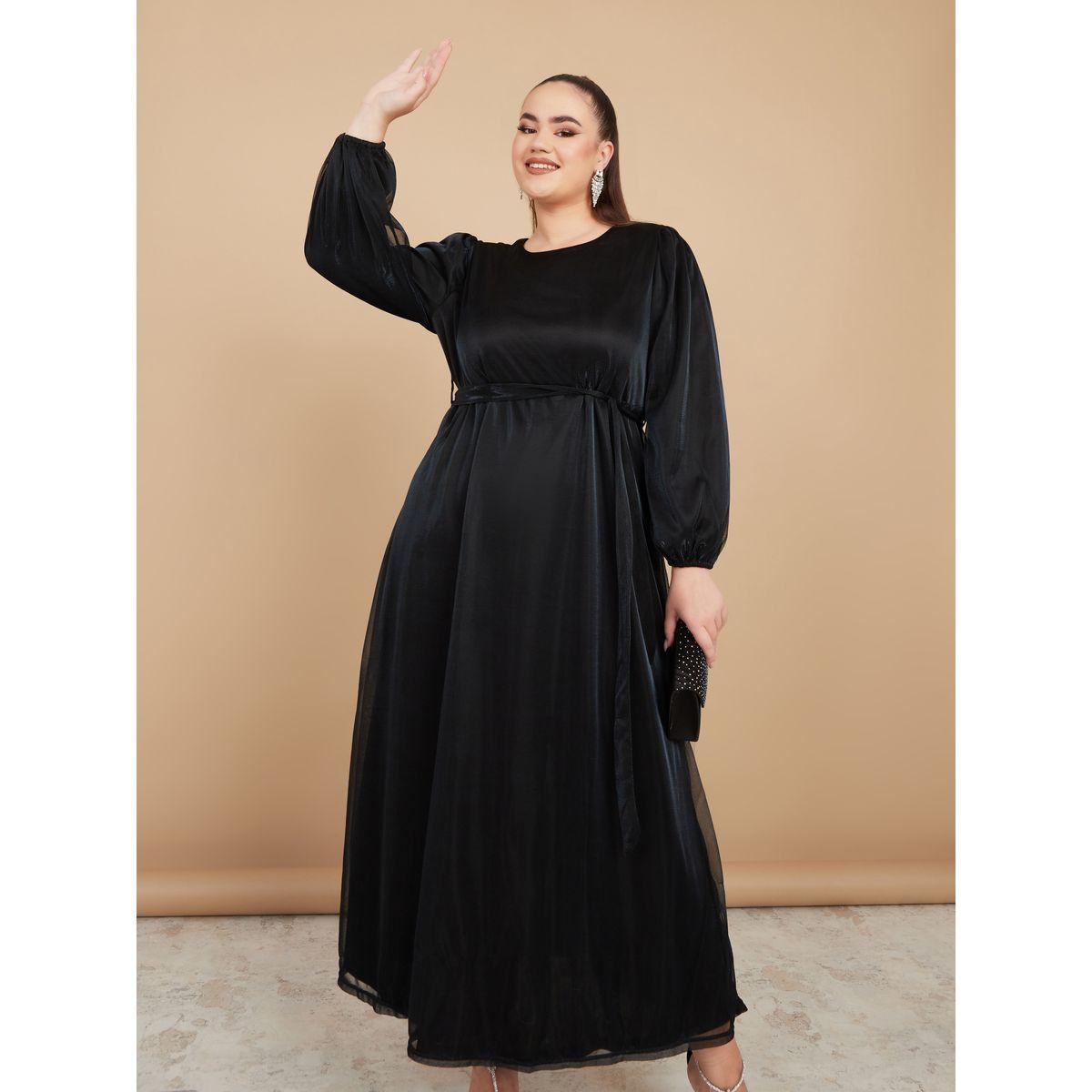 Styli Plus Striped Lurex A-Line Maxi Dress with Self Tie Belt-women-clothing-dresses-image-2