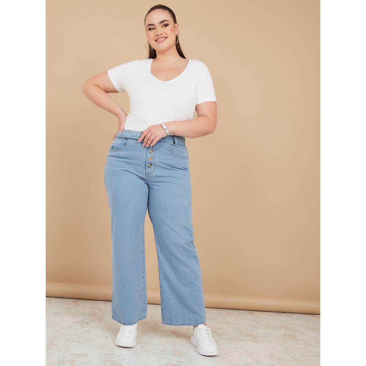 Styli Plus Front Button Ring Belted Straight Leg Jeans-women-clothing-bottoms-jeans-image-2