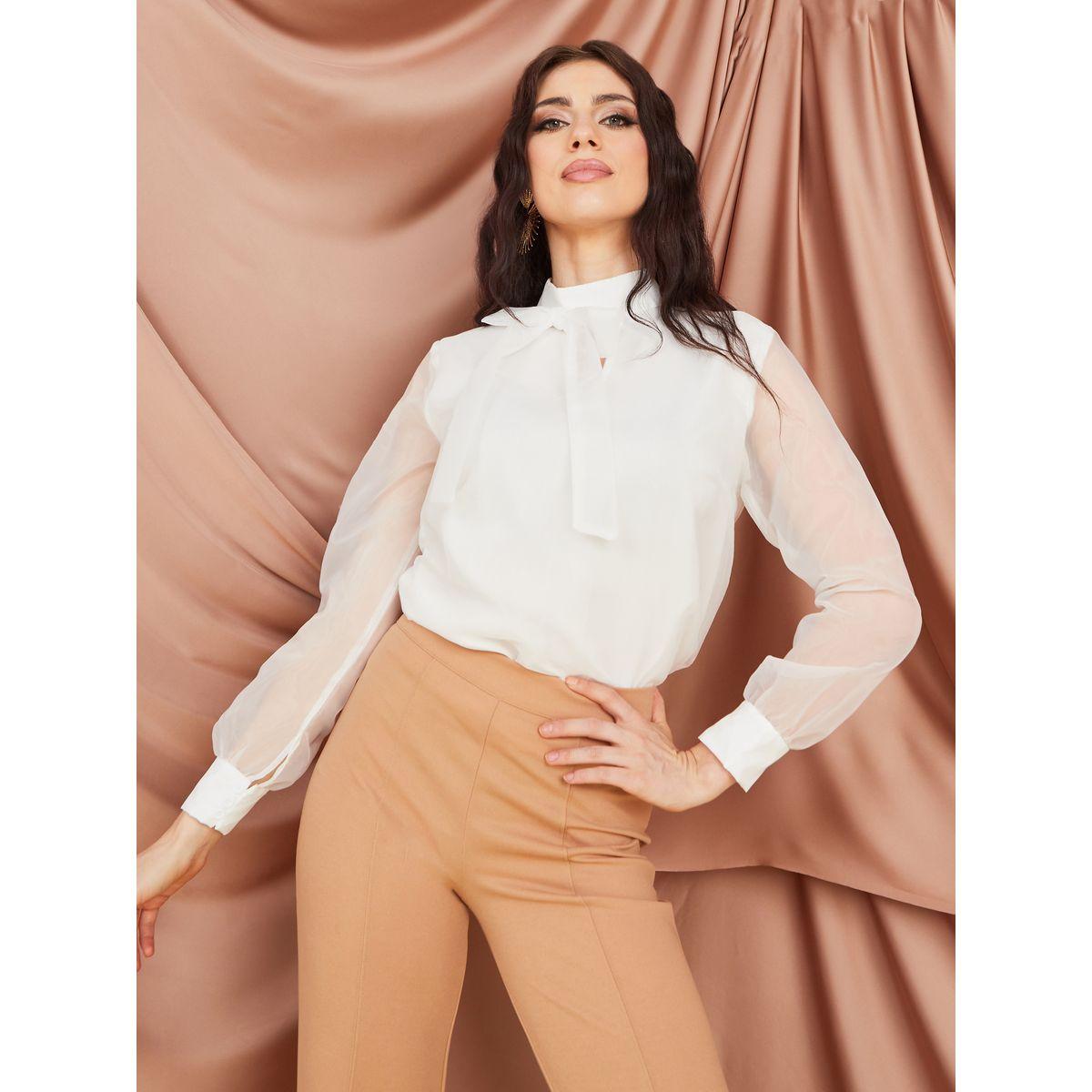 Styli Organza Sleeve Tie Neck Detail Regular Fit Blouse-women-clothing-shirtsandblouses-blouses-image-1