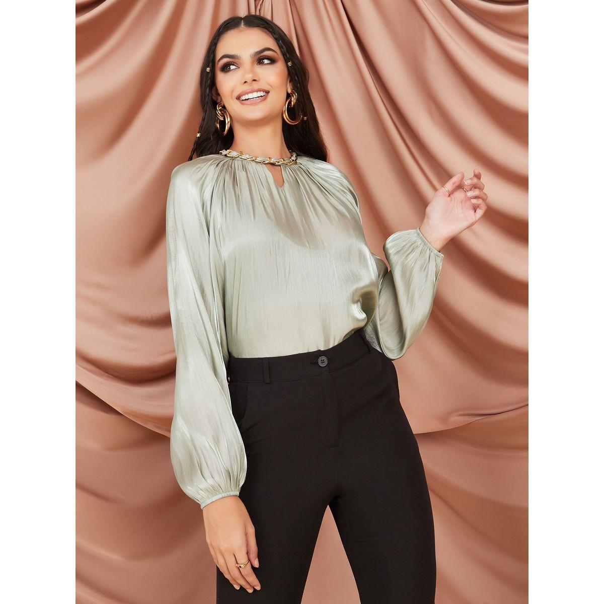 Styli Volume Sleeve Chain Detail Boxy Blouse-women-clothing-shirtsandblouses-blouses-image-1