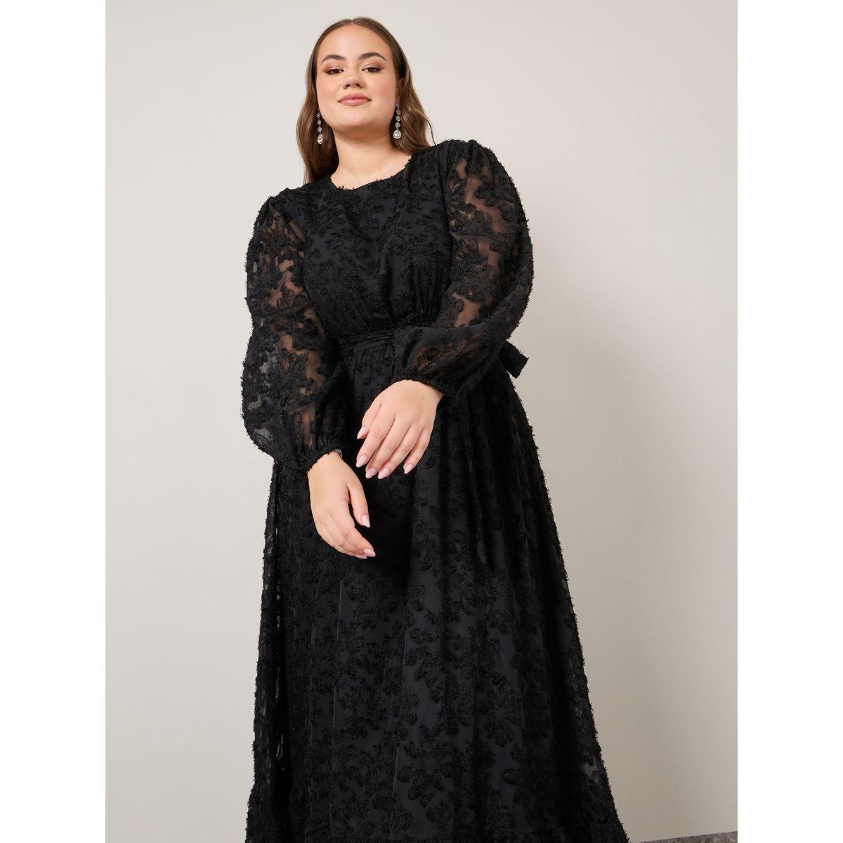 Styli Plus Textured Georgette Maxi Dress with Self Tie-women-clothing-dresses-image-2