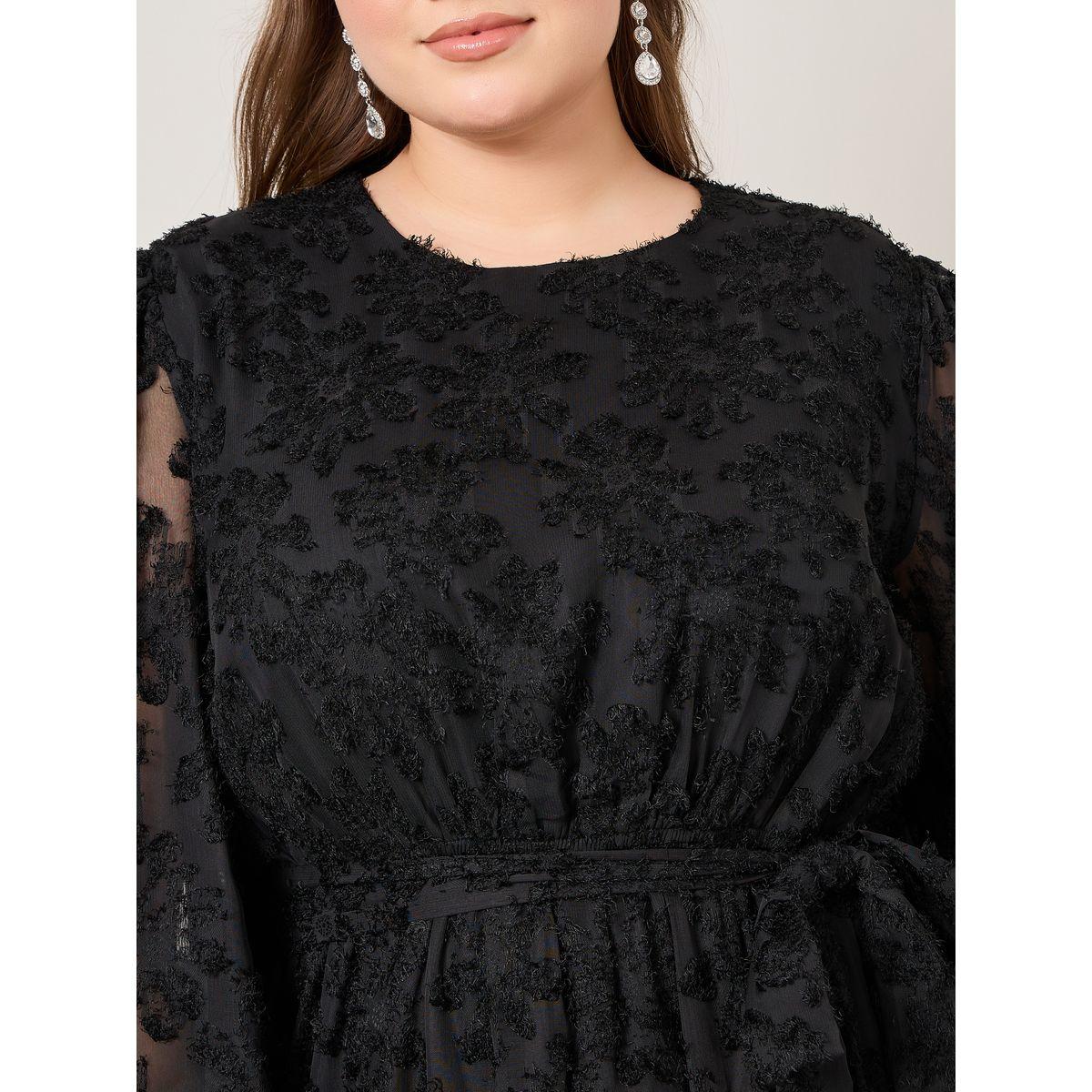 Styli Plus Textured Georgette Maxi Dress with Self Tie-women-clothing-dresses-image-3