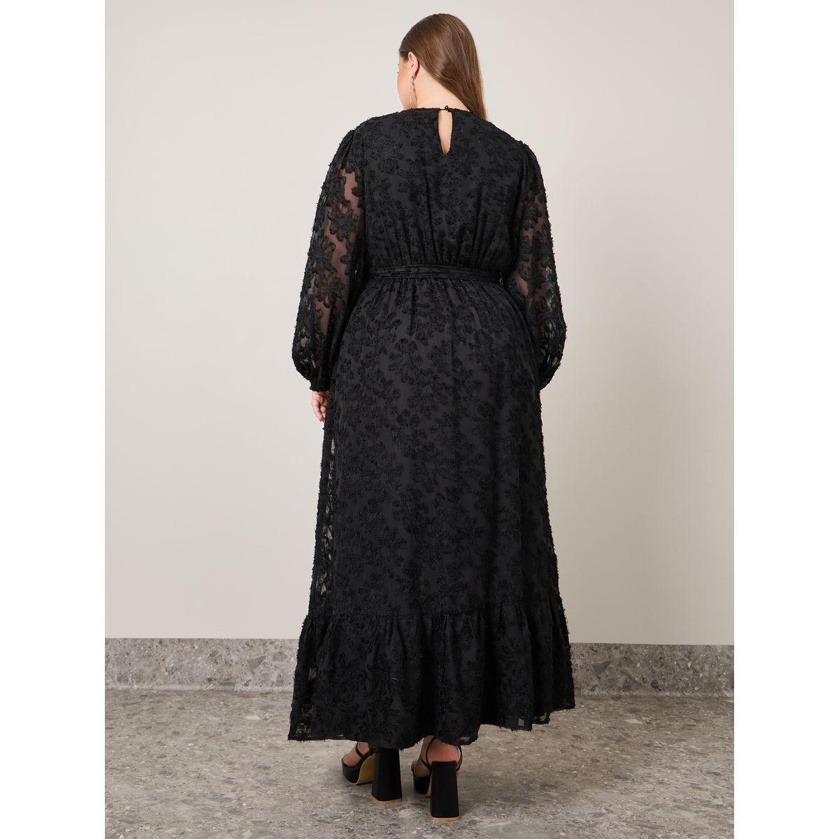 Styli Plus Textured Georgette Maxi Dress with Self Tie-women-clothing-dresses-image-4