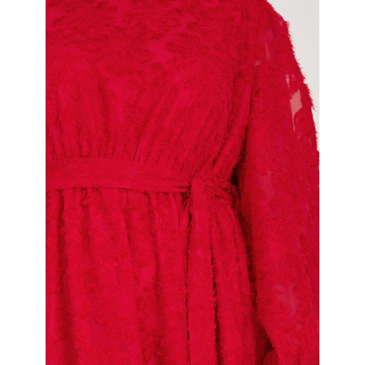 Styli Plus Faux Fur Texture Tiered Maxi Dress with Self Tie -women-clothing-dresses-image-3