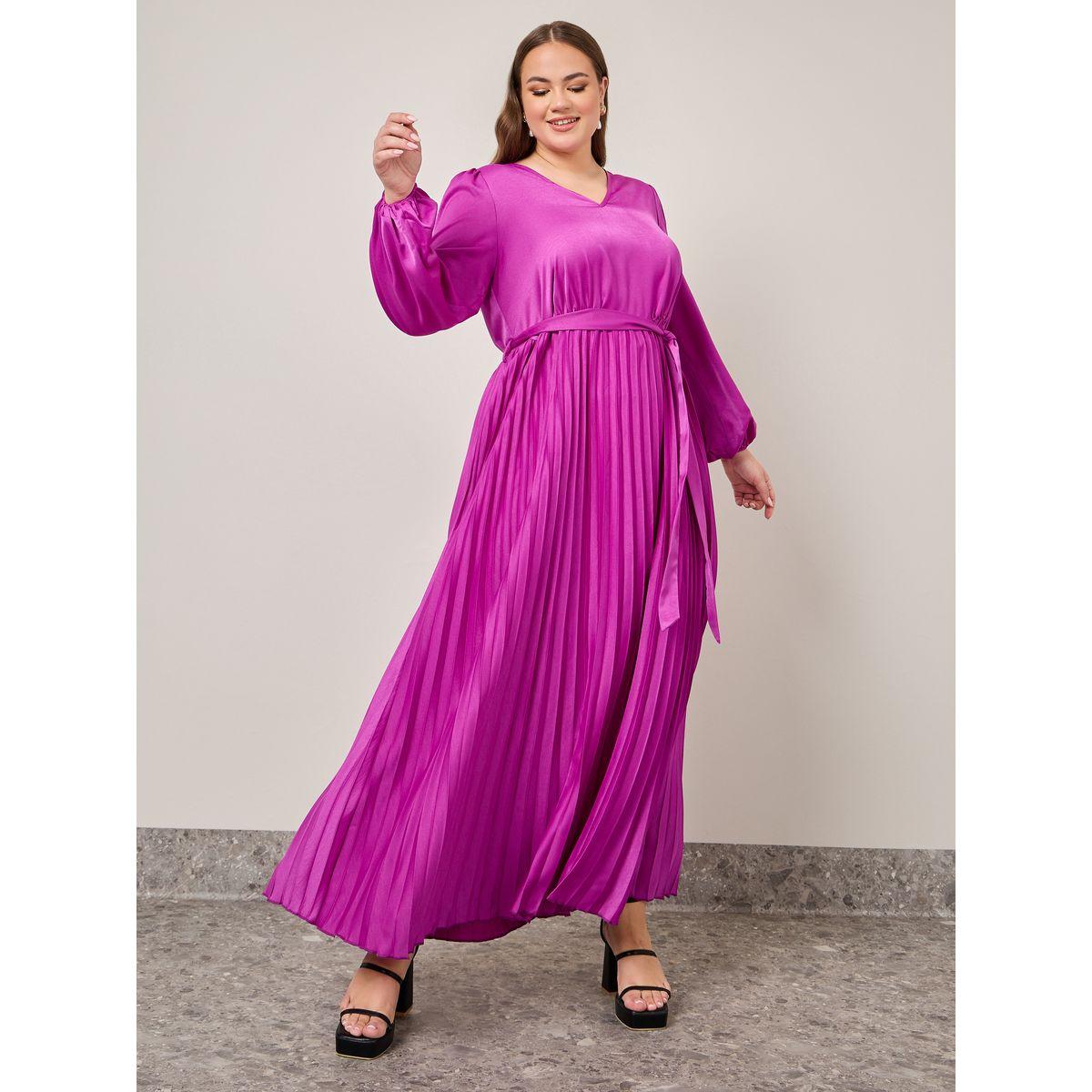 فستان طويل بكسرات ورباط خصر-women-clothing-dresses-image-1