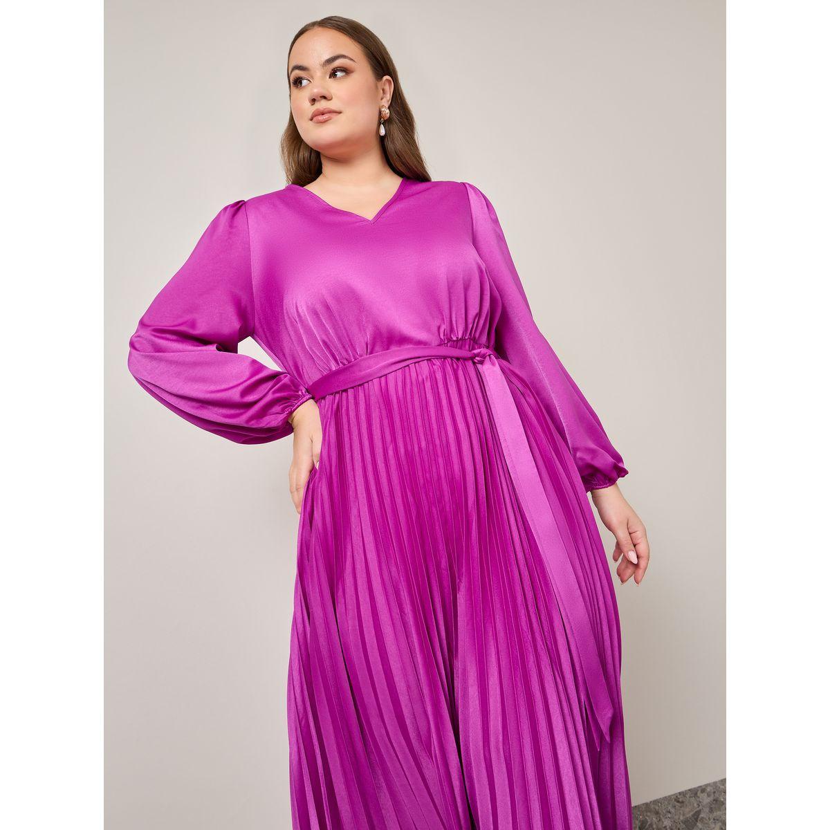 فستان طويل بكسرات ورباط خصر-women-clothing-dresses-image-2