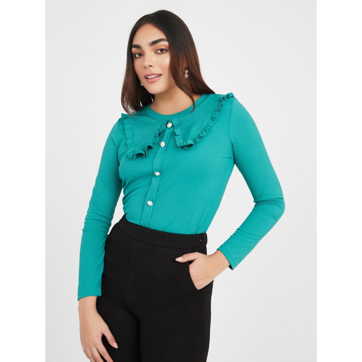 Styli Peter Pan Collar Ribbed Knit Top-women-clothing-shirtsandblouses-blouses-image-1
