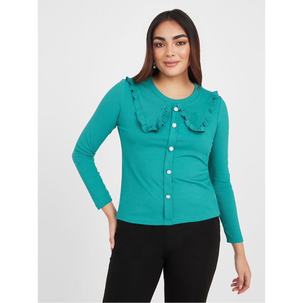 Styli Peter Pan Collar Ribbed Knit Top-women-clothing-shirtsandblouses-blouses-image-4