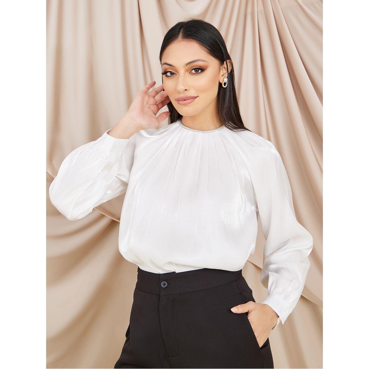 بلوزة بأكمام طويلة وتفاصيل كسرات-women-clothing-shirtsandblouses-blouses-image-1