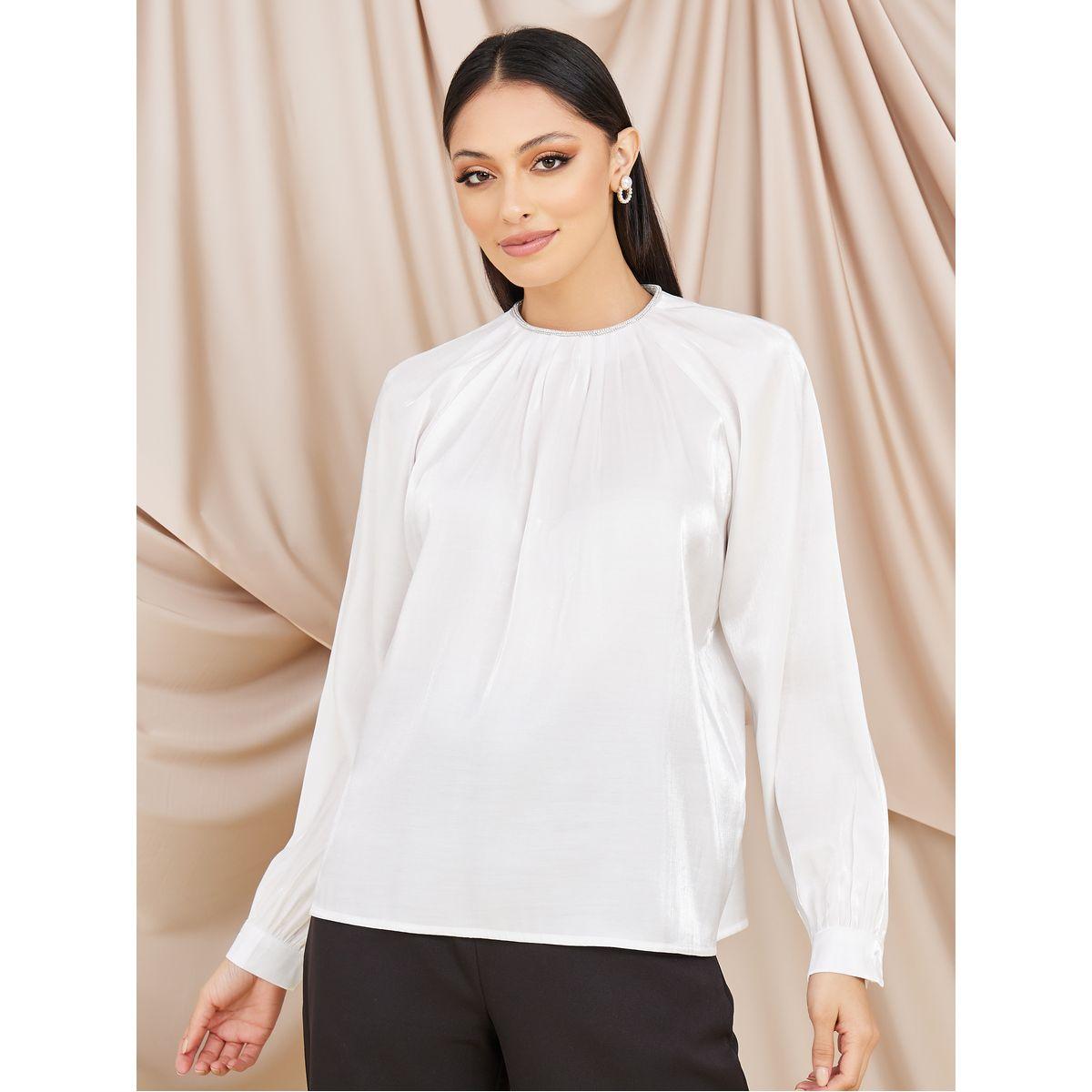 بلوزة بأكمام طويلة وتفاصيل كسرات-women-clothing-shirtsandblouses-blouses-image-3