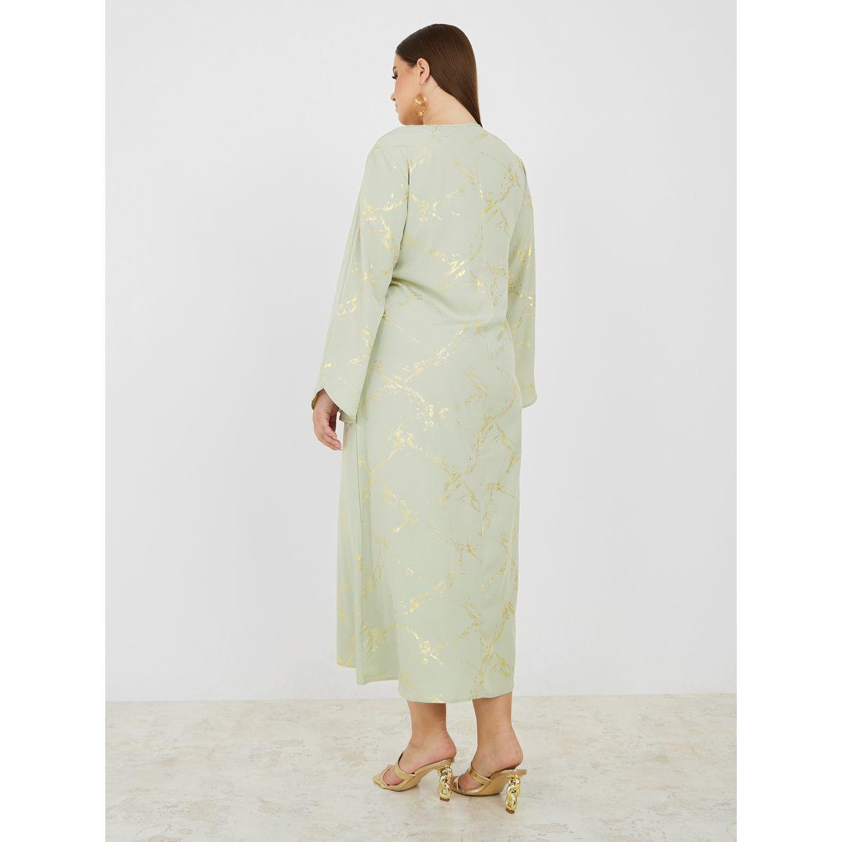 Styli Plus Embroidered Foil Print Kaftan Dress-women-clothing-dresses-image-4