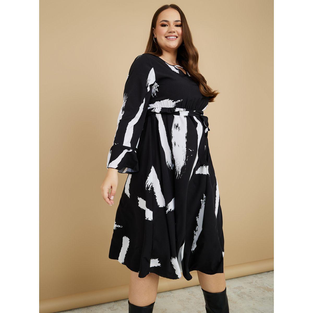 Styli Plus Long Sleeves Printed A-Line Midi Dress-women-clothing-dresses-image-1