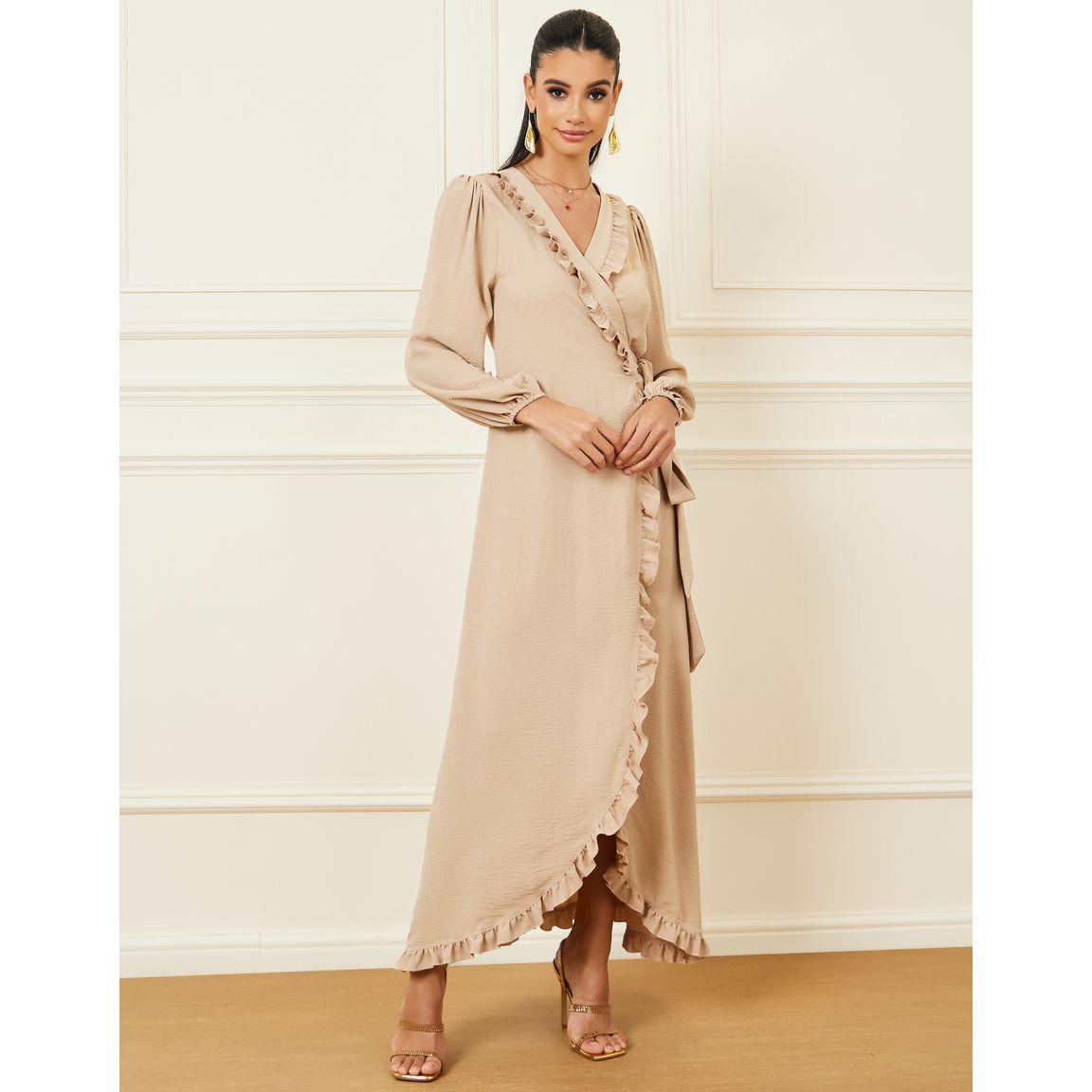 فستان طويل بنمط لف وكشكش-women-clothing-dresses-image-1