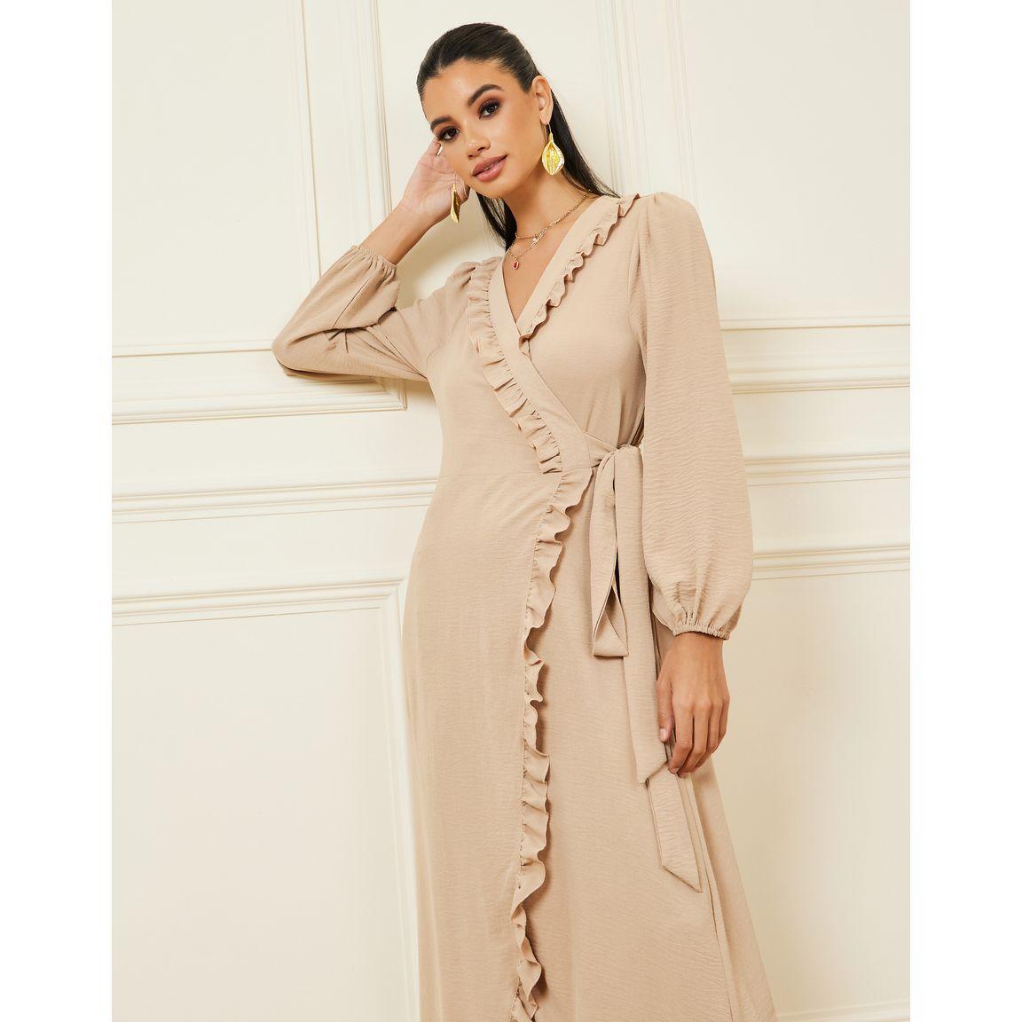 فستان طويل بنمط لف وكشكش-women-clothing-dresses-image-2