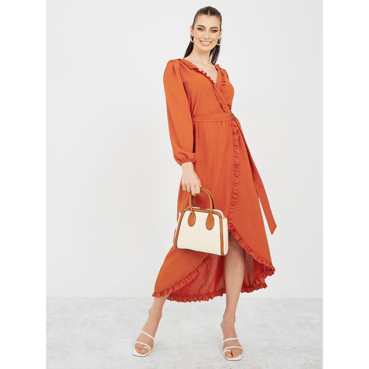 Styli Ruffle Trim Detail Wrap Maxi Dress-women-clothing-dresses-image-1
