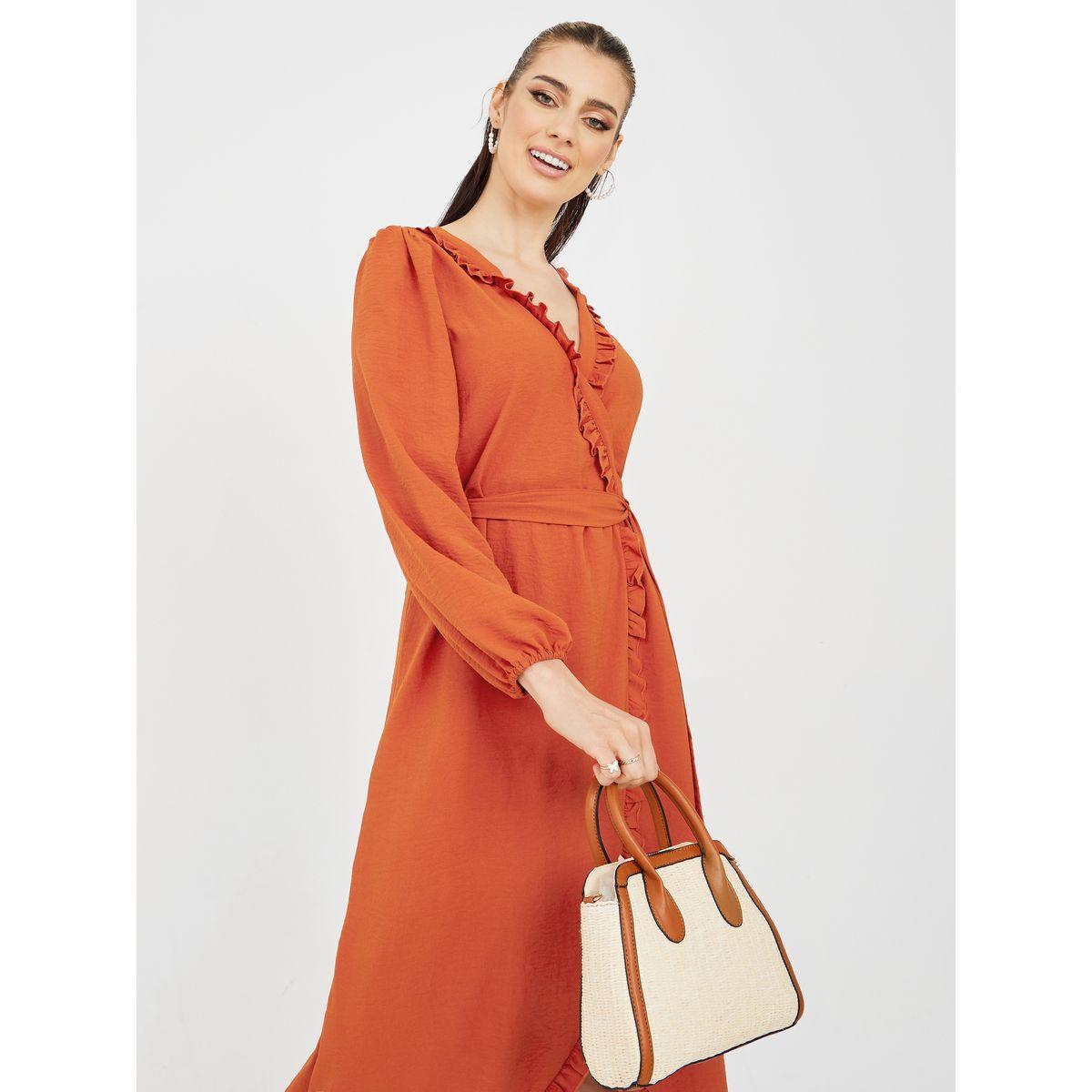 فستان طويل بنمط لف وكشكش-women-clothing-dresses-image-2