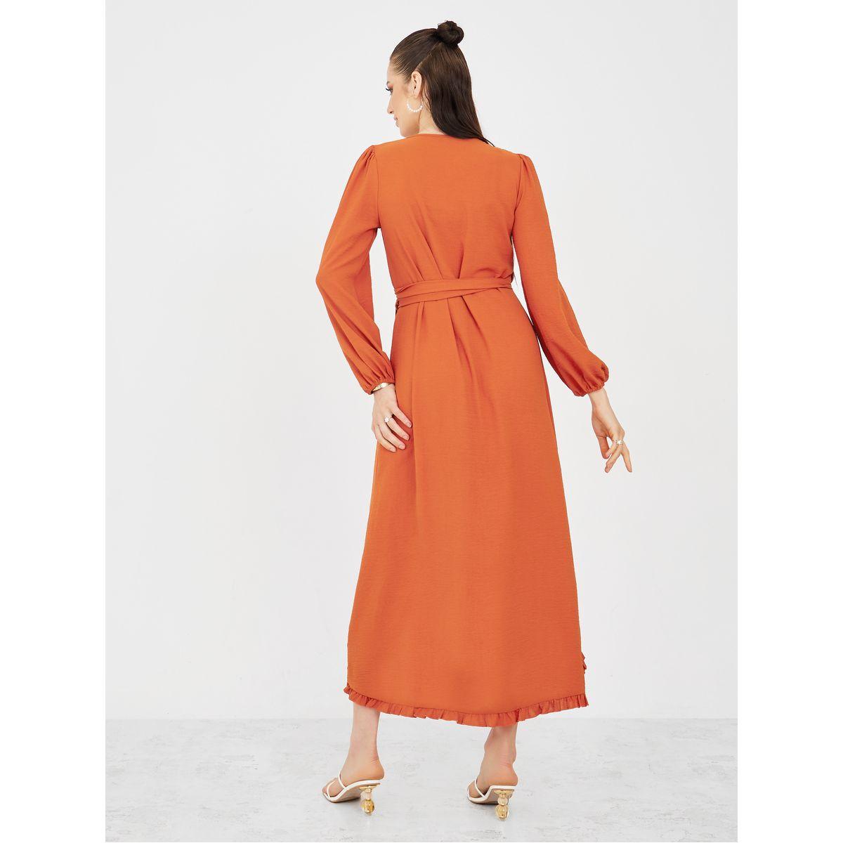فستان طويل بنمط لف وكشكش-women-clothing-dresses-image-4