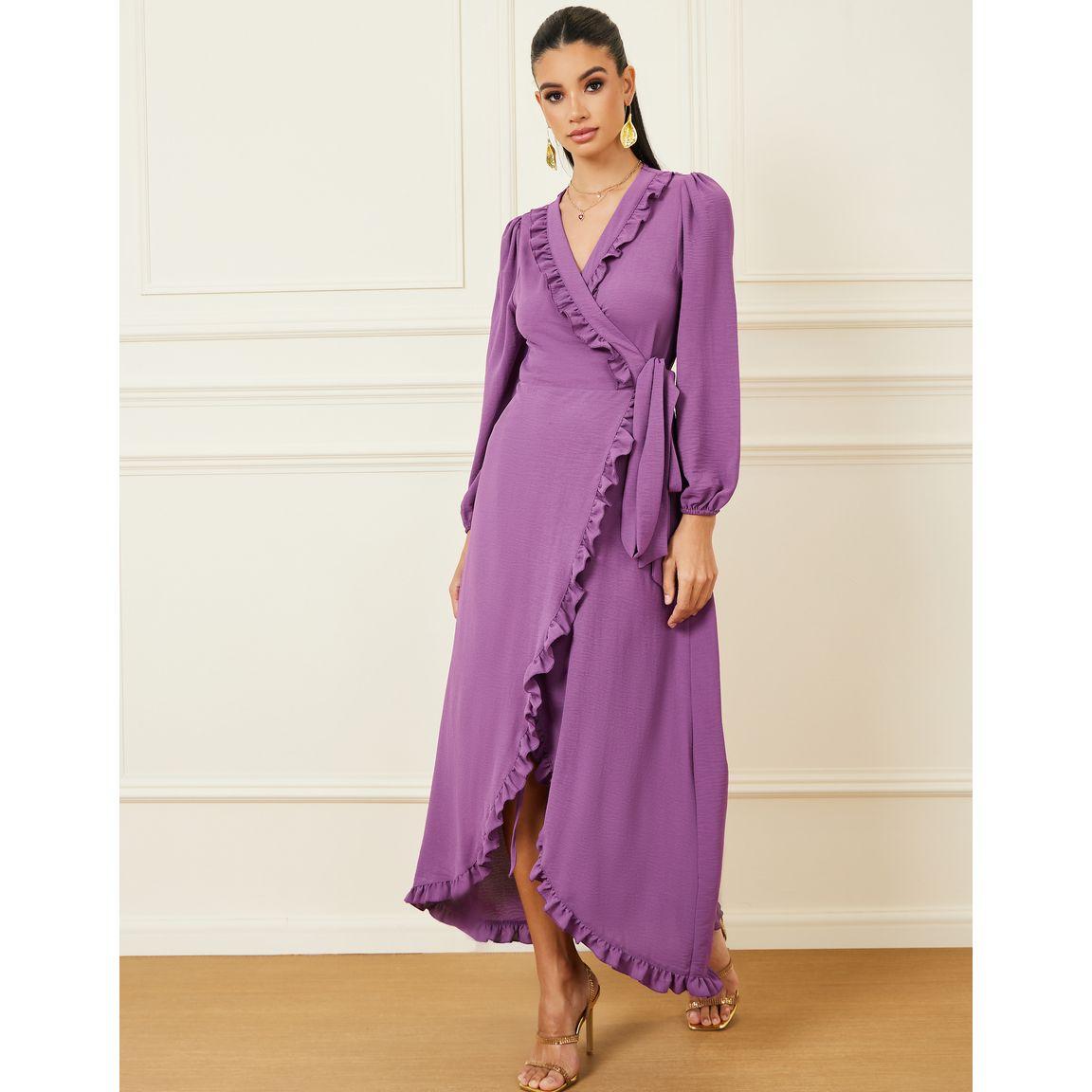 Styli Ruffle Trim Detail Wrap Maxi Dress-women-clothing-dresses-image-1