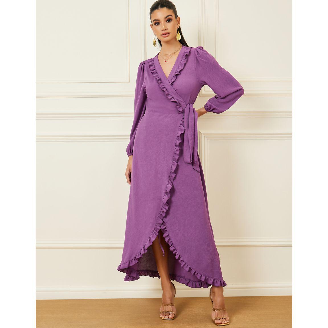 Styli Ruffle Trim Detail Wrap Maxi Dress-women-clothing-dresses-image-2