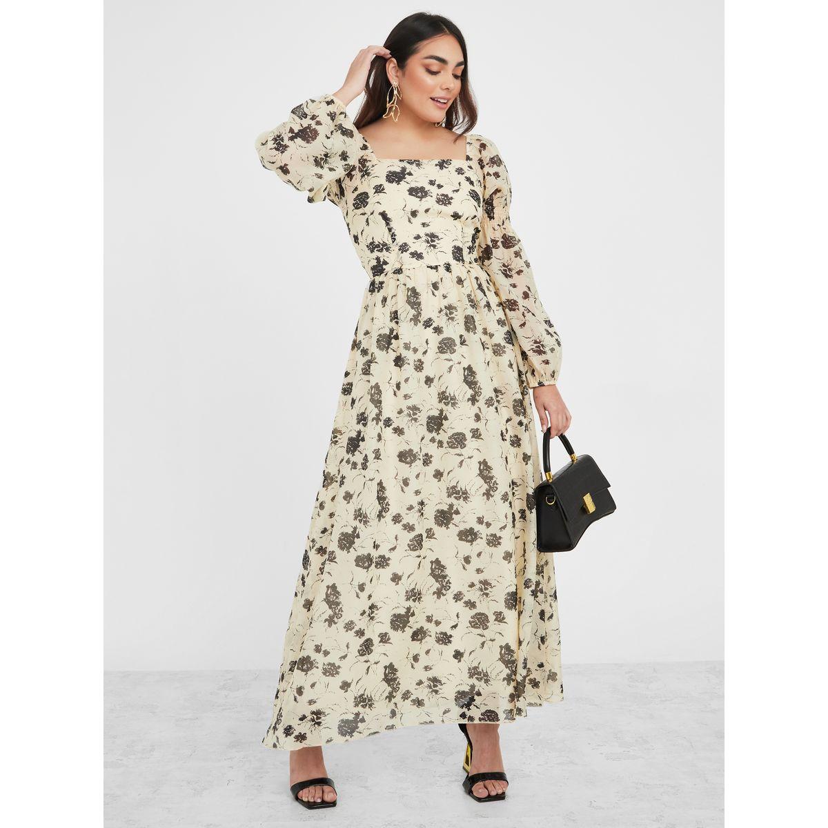 Styli Square Neck Floral Print A-Line Maxi Dress-women-clothing-dresses-image-1