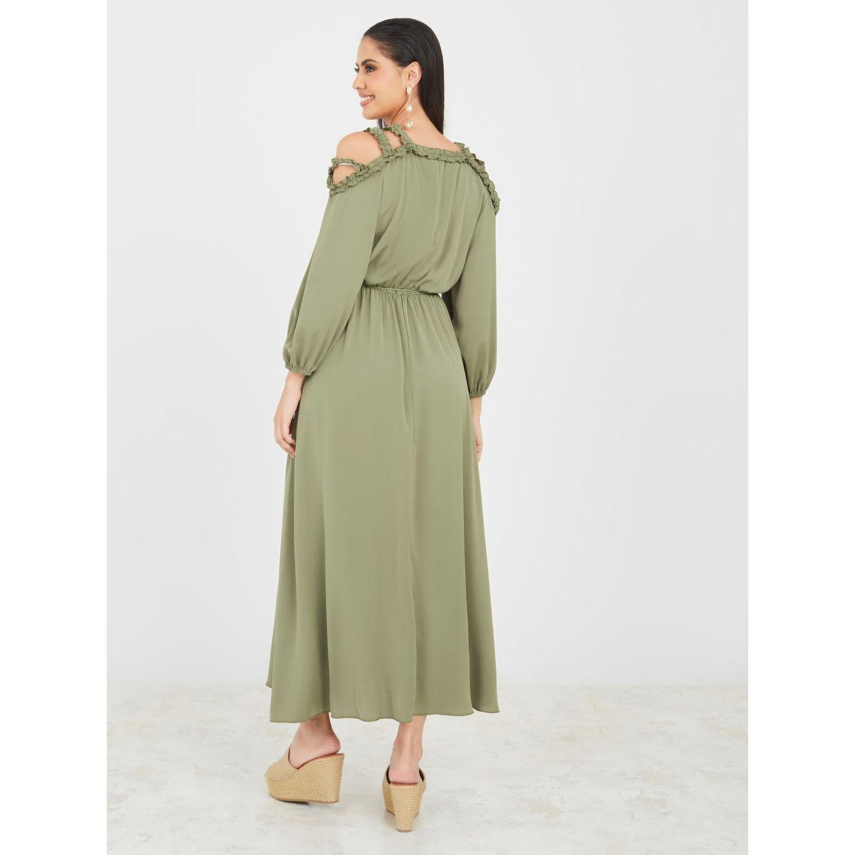 Styli Cold Shoulder Sleeve Ruffled A-Line Maxi Dress-women-clothing-dresses-image-4