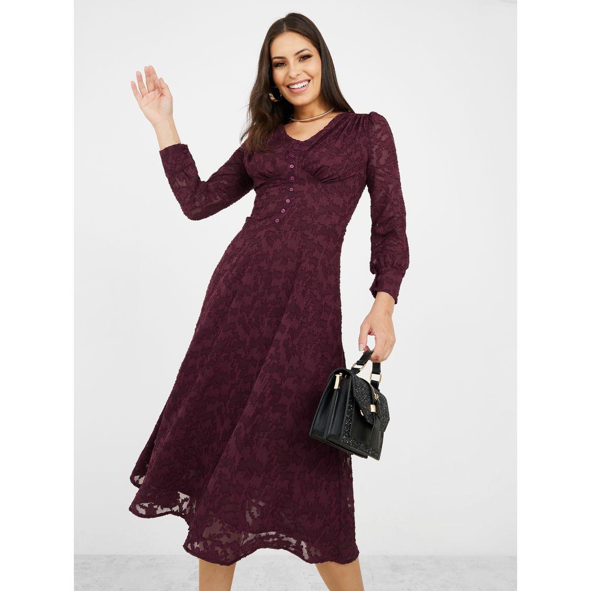 Styli Limited Jacquard Midi Dress with Corset Seam Waist Detail-women-clothing-dresses-image-1