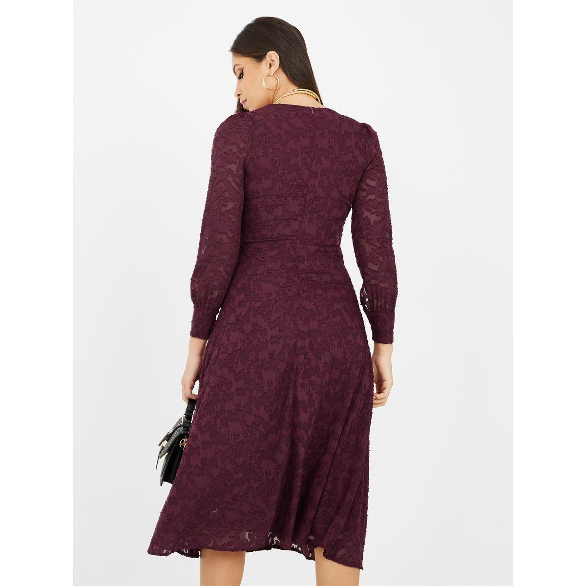 Styli Limited Jacquard Midi Dress with Corset Seam Waist Detail-women-clothing-dresses-image-4