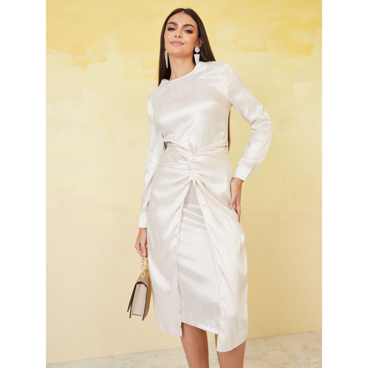 فستان ميدي ساتان بنسيج الجاكار-women-clothing-dresses-image-1