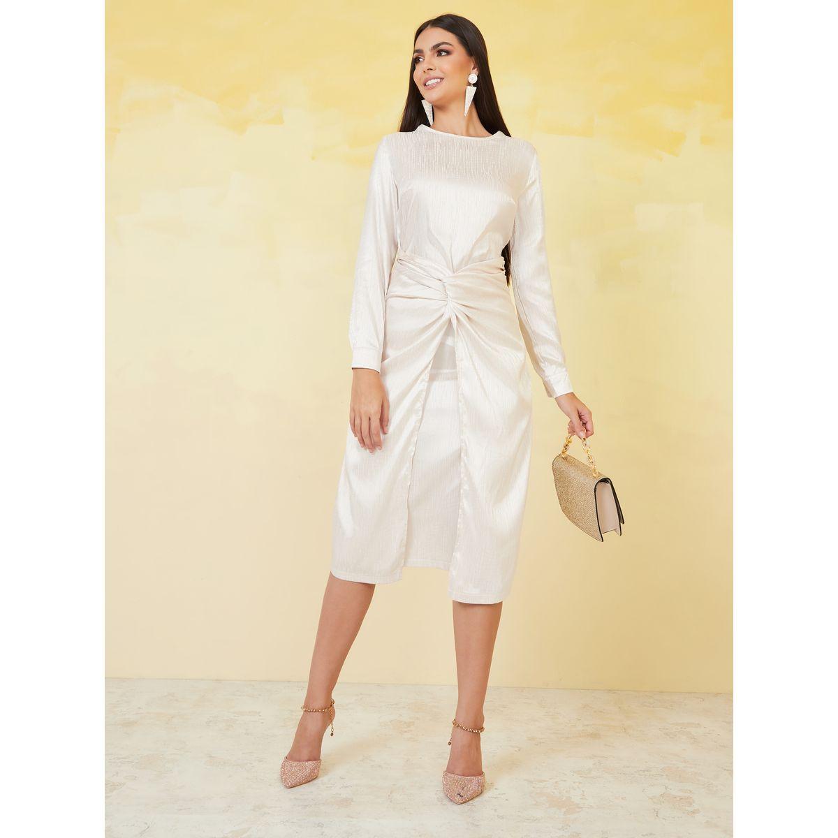 فستان ميدي ساتان بنسيج الجاكار-women-clothing-dresses-image-2
