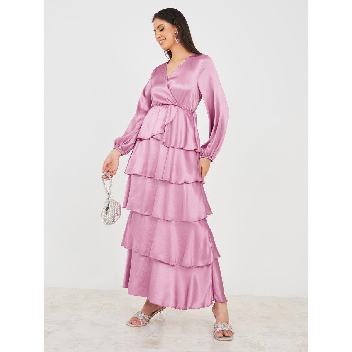 Styli Limited Volume Sleeve Wrap Front Layered Maxi Dress-women-clothing-dresses-image-1