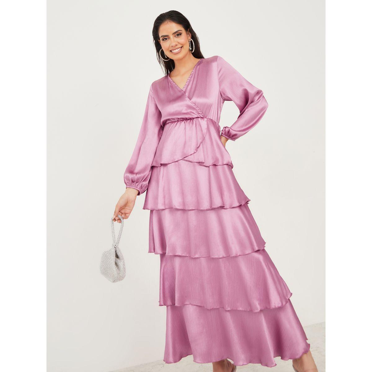 Styli Limited Volume Sleeve Wrap Front Layered Maxi Dress-women-clothing-dresses-image-2