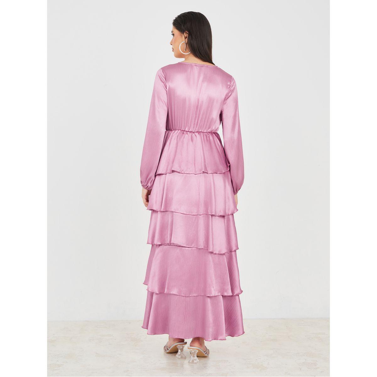 Styli Limited Volume Sleeve Wrap Front Layered Maxi Dress-women-clothing-dresses-image-4