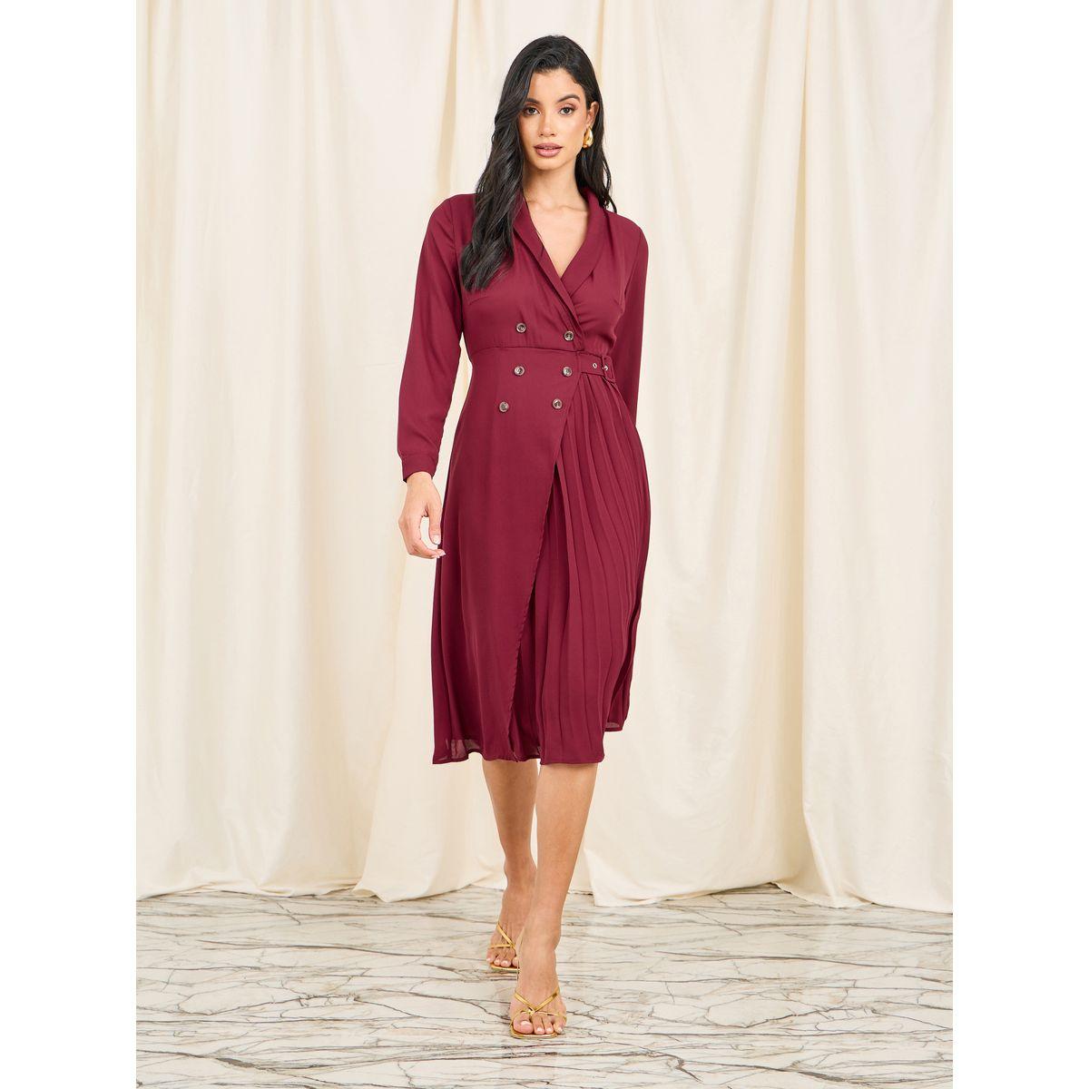 فستان ميدي بنمط لف مع كسرات وأزرار-women-clothing-dresses-image-1