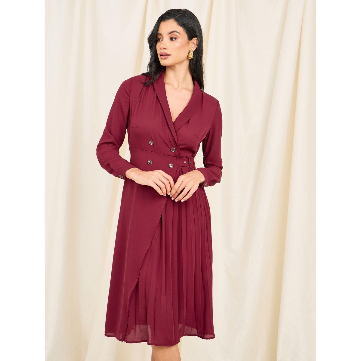 فستان ميدي بنمط لف مع كسرات وأزرار-women-clothing-dresses-image-2
