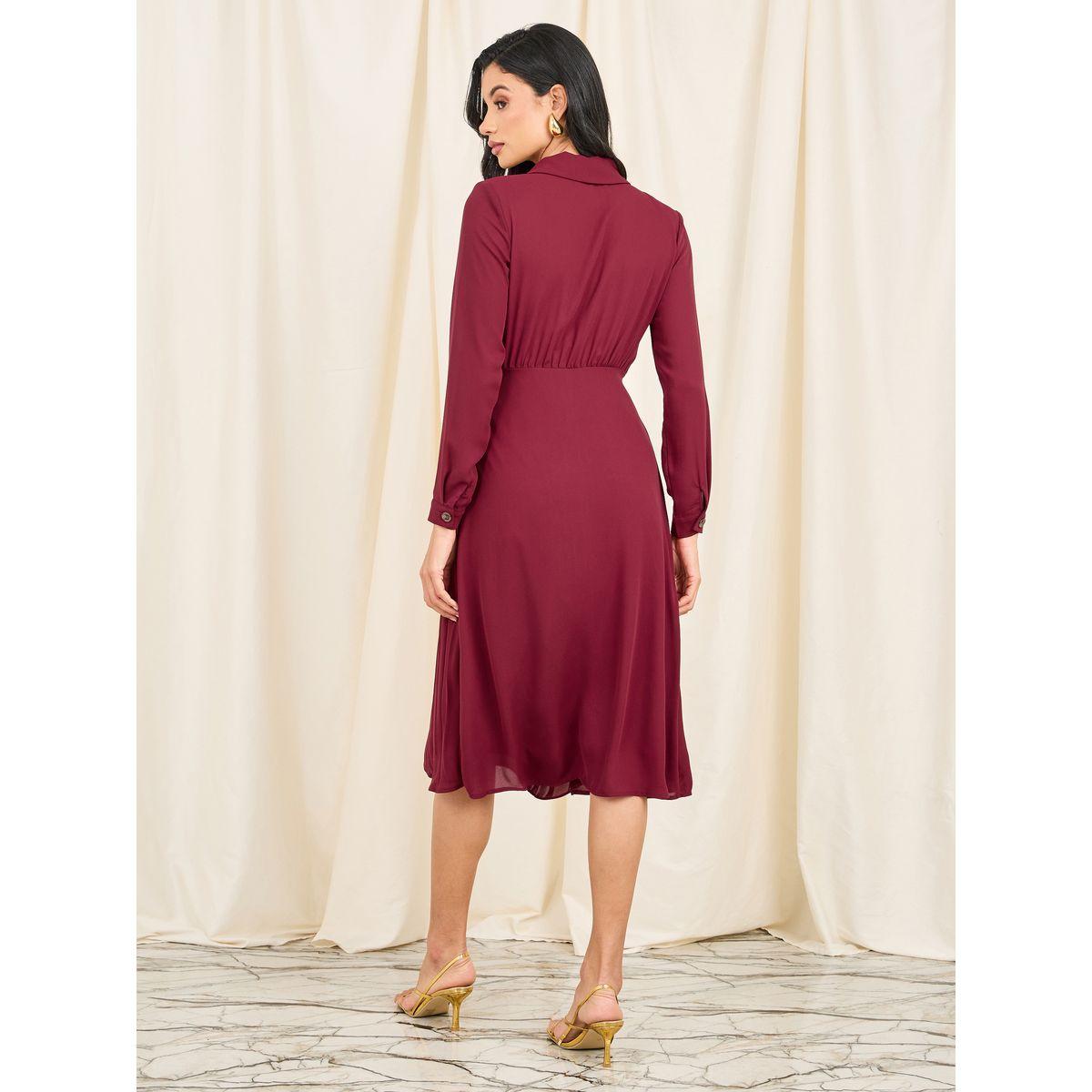 فستان ميدي بنمط لف مع كسرات وأزرار-women-clothing-dresses-image-4