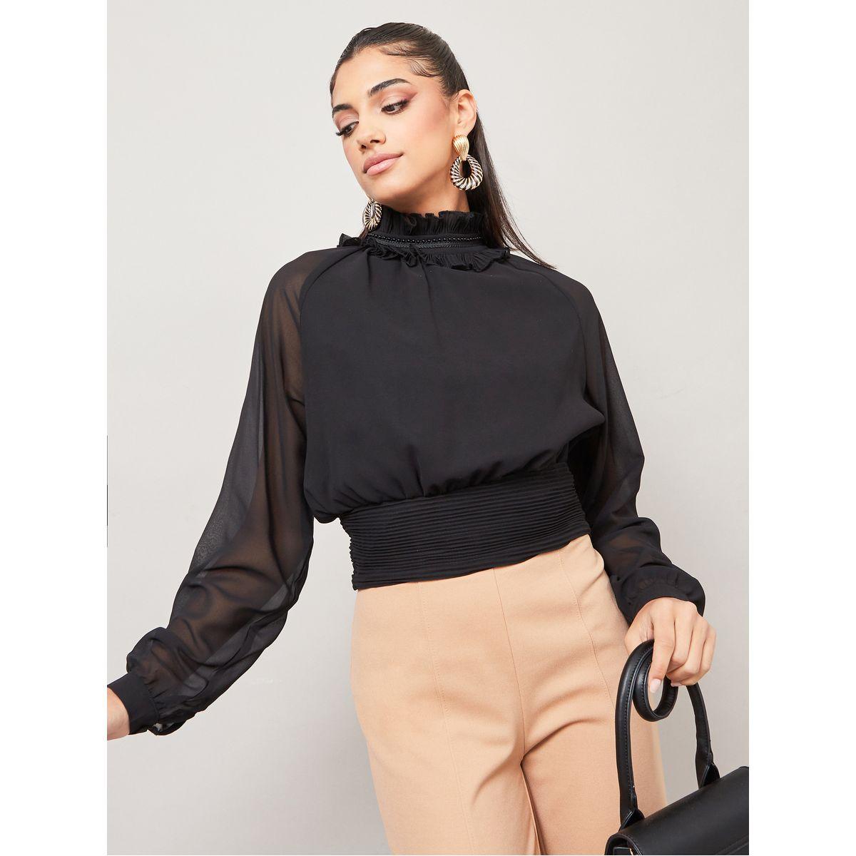 بلوزة بياقة عالية وأكمام طويلة-women-clothing-shirtsandblouses-blouses-image-1