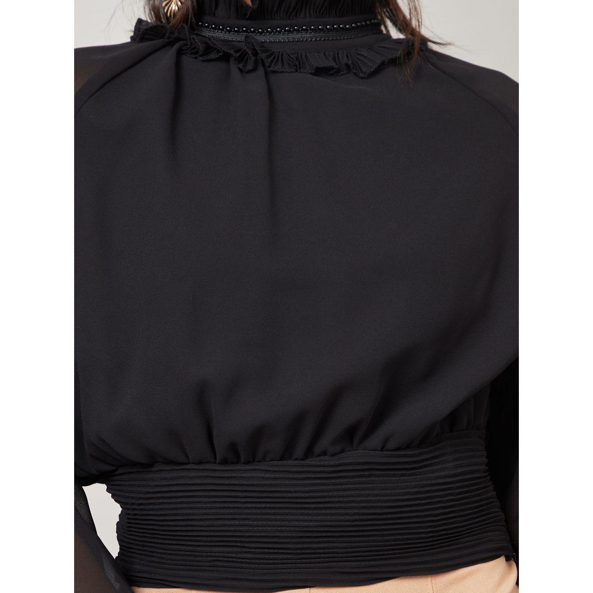 Styli High Neck Pleat Waistband Detail Blouse-women-clothing-shirtsandblouses-blouses-image-3