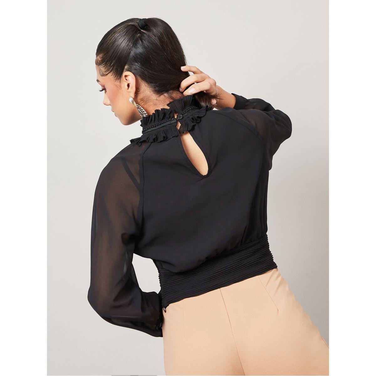 Styli High Neck Pleat Waistband Detail Blouse-women-clothing-shirtsandblouses-blouses-image-4