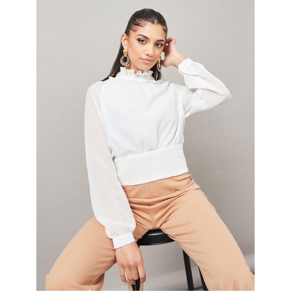 Styli High Neck Pleat Waistband Detail Blouse-women-clothing-shirtsandblouses-blouses-image-1