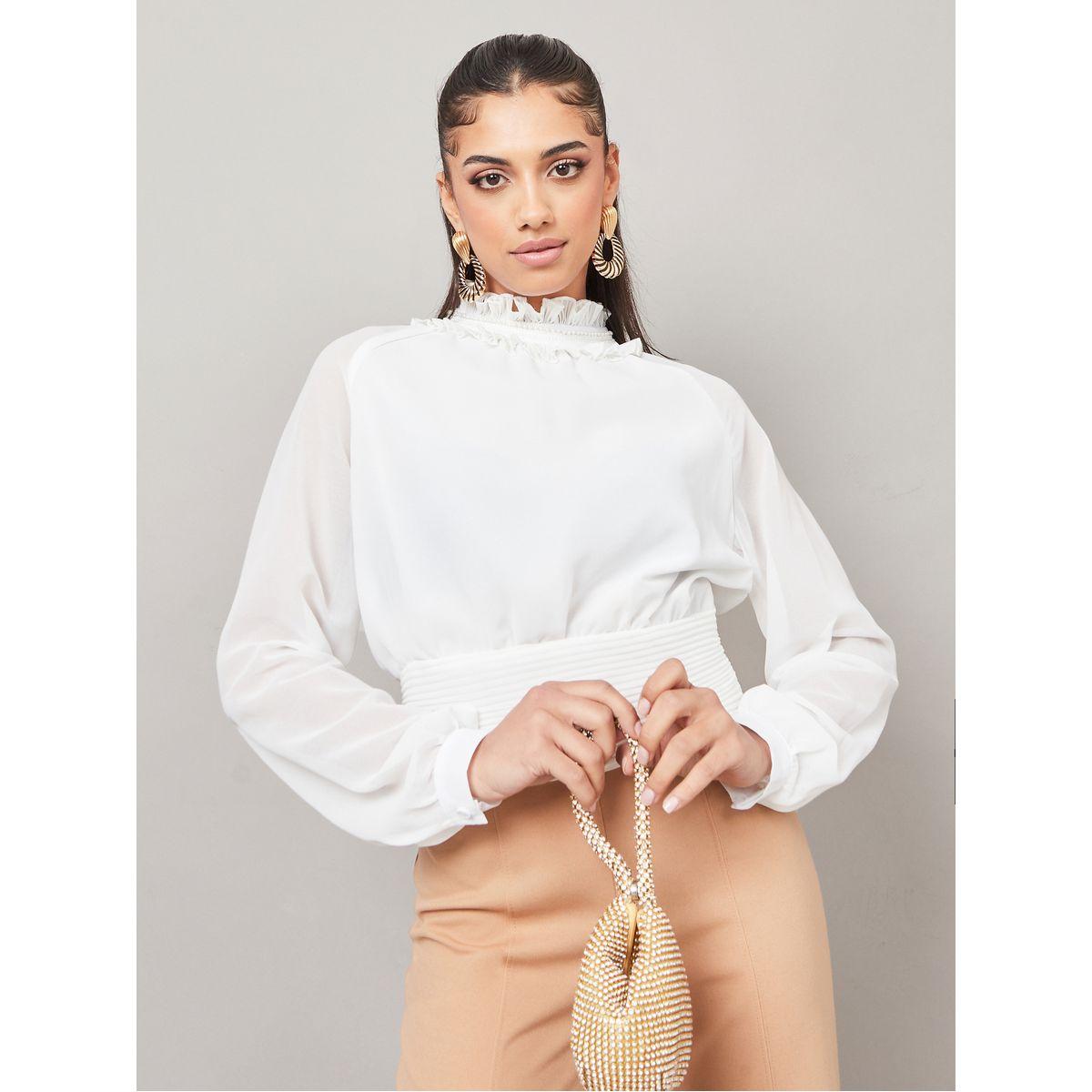 Styli High Neck Pleat Waistband Detail Blouse-women-clothing-shirtsandblouses-blouses-image-2