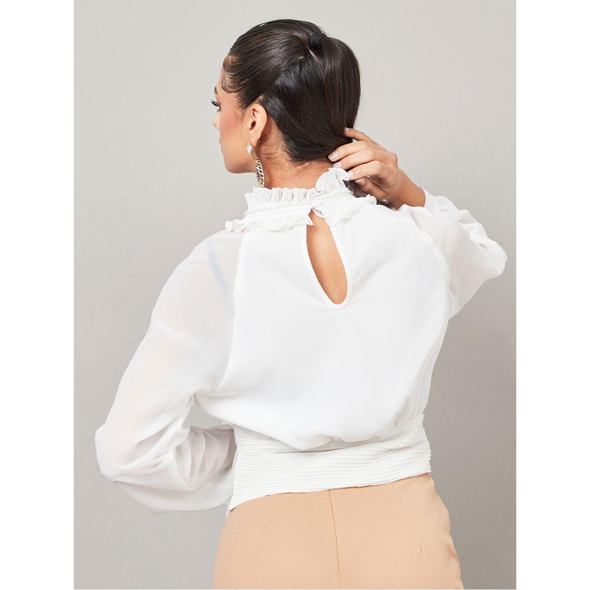 Styli High Neck Pleat Waistband Detail Blouse-women-clothing-shirtsandblouses-blouses-image-5