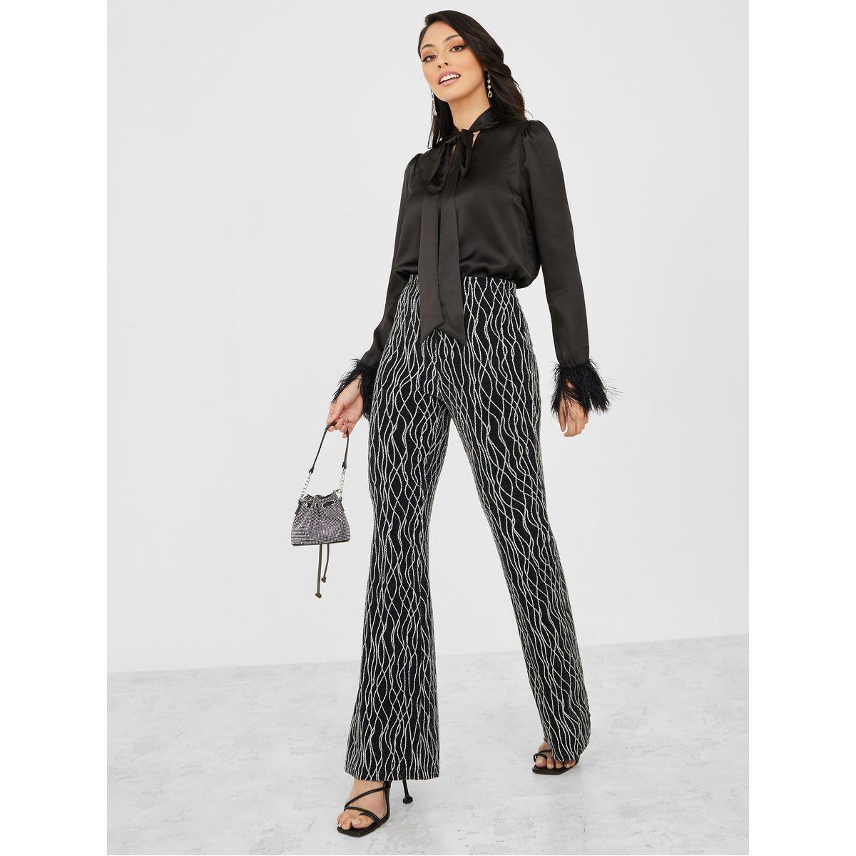 Styli Regular Fit Tie Up Neck Feather Trim Detail Blouse-women-clothing-shirtsandblouses-blouses-image-2