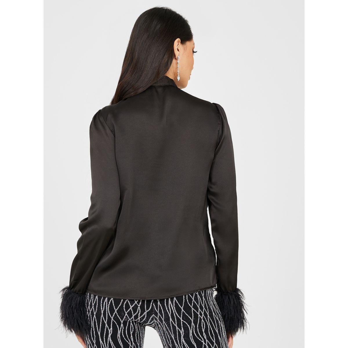 Styli Regular Fit Tie Up Neck Feather Trim Detail Blouse-women-clothing-shirtsandblouses-blouses-image-6