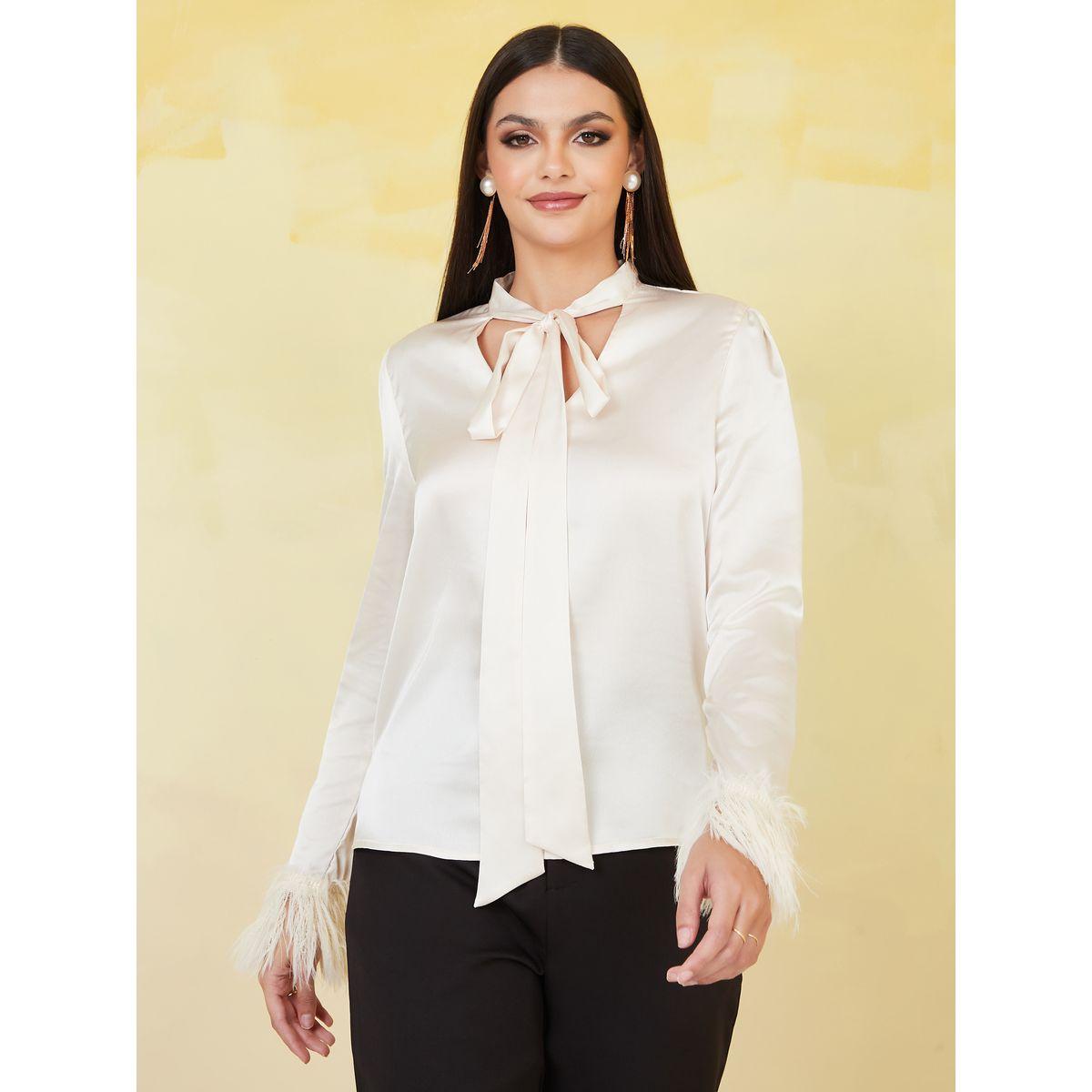 بلوزة بأكمام طويلة مزينة بفرو صناعي-women-clothing-shirtsandblouses-blouses-image-3