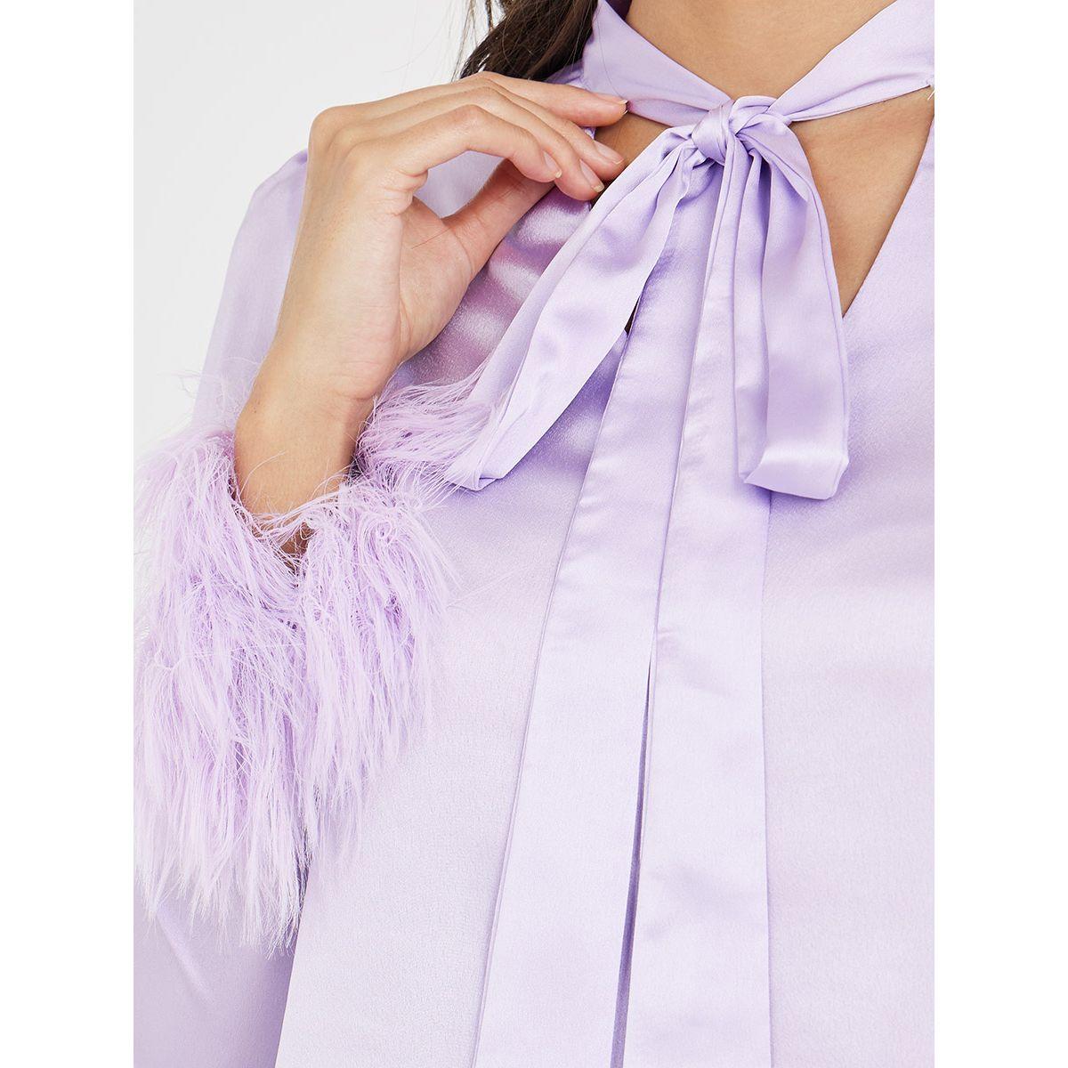 بلوزة مزينة بالريش مع أربطة ياقة-women-clothing-shirtsandblouses-blouses-image-4