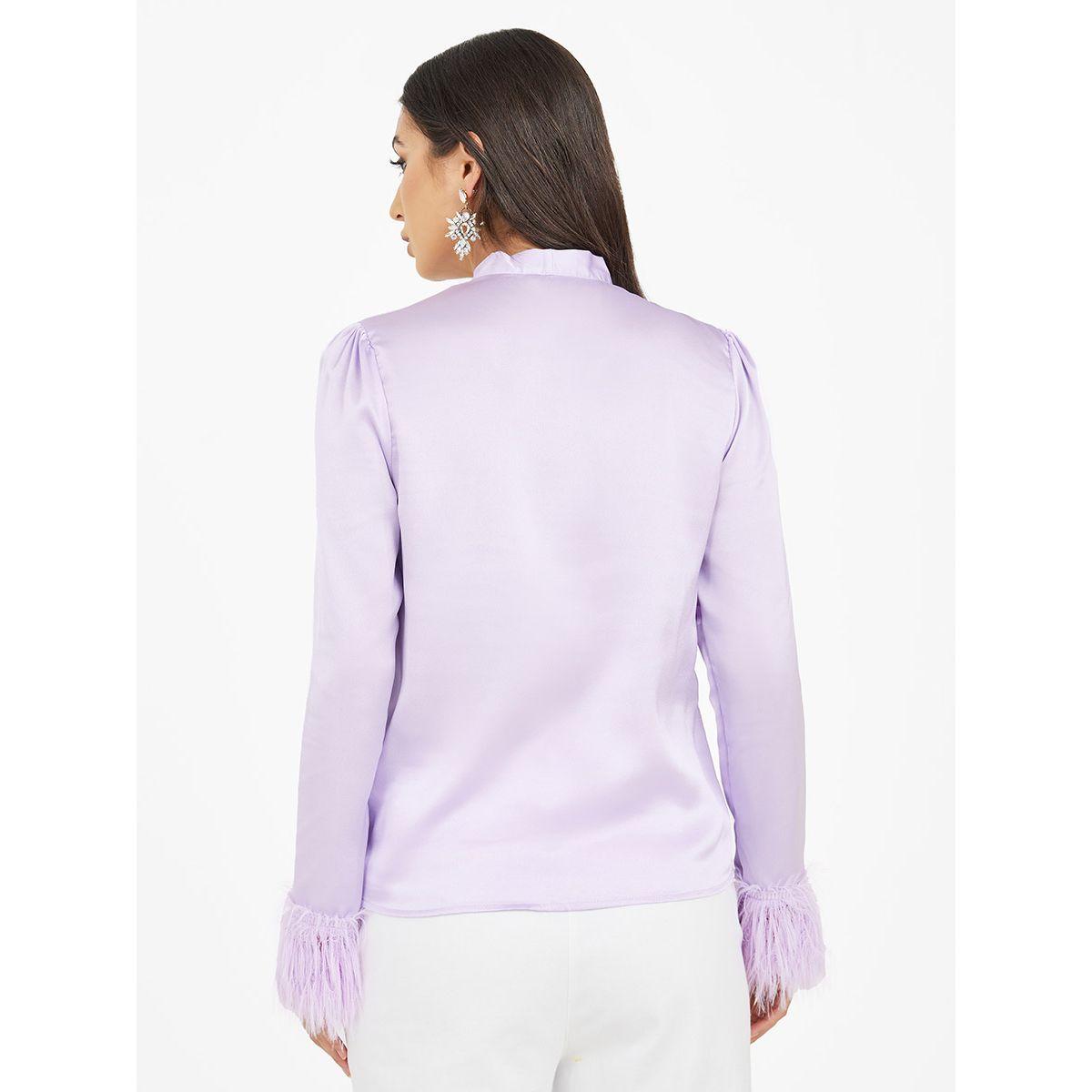 بلوزة مزينة بالريش مع أربطة ياقة-women-clothing-shirtsandblouses-blouses-image-5